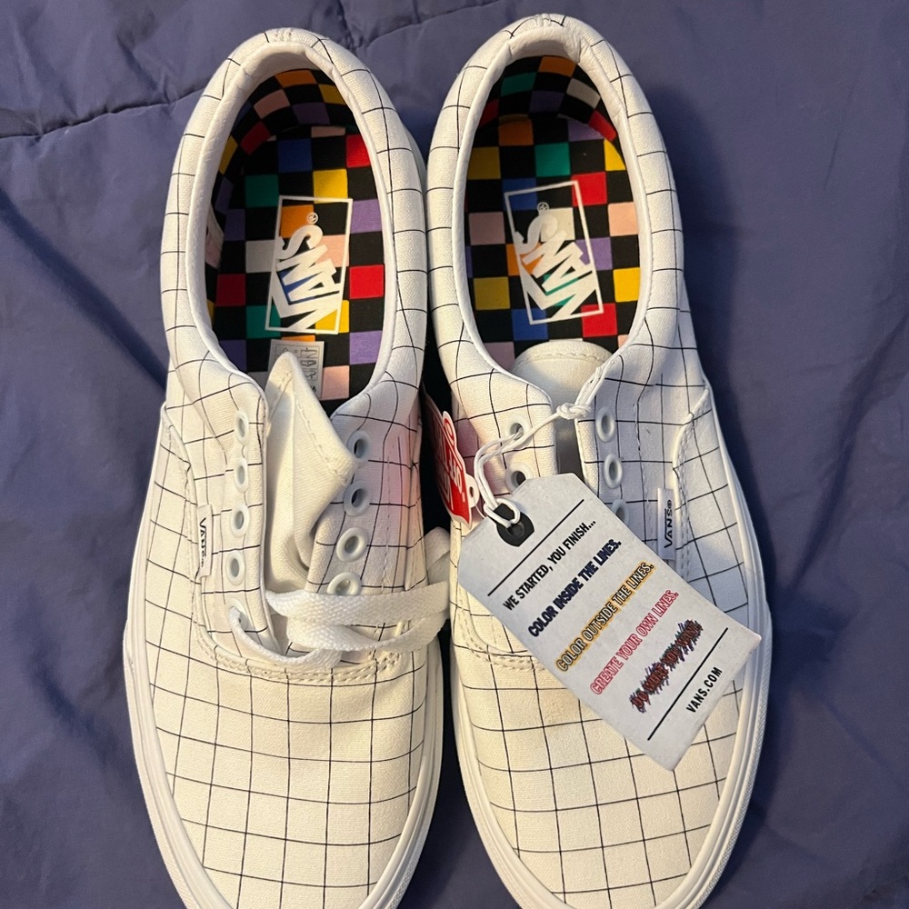 Vans White Quilted Sneakers with Colorful Accents